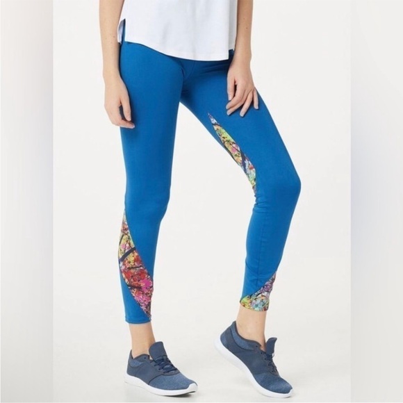 Soulgani Active Petite Blue Floral Leggings Size MP - Picture 1 of 13